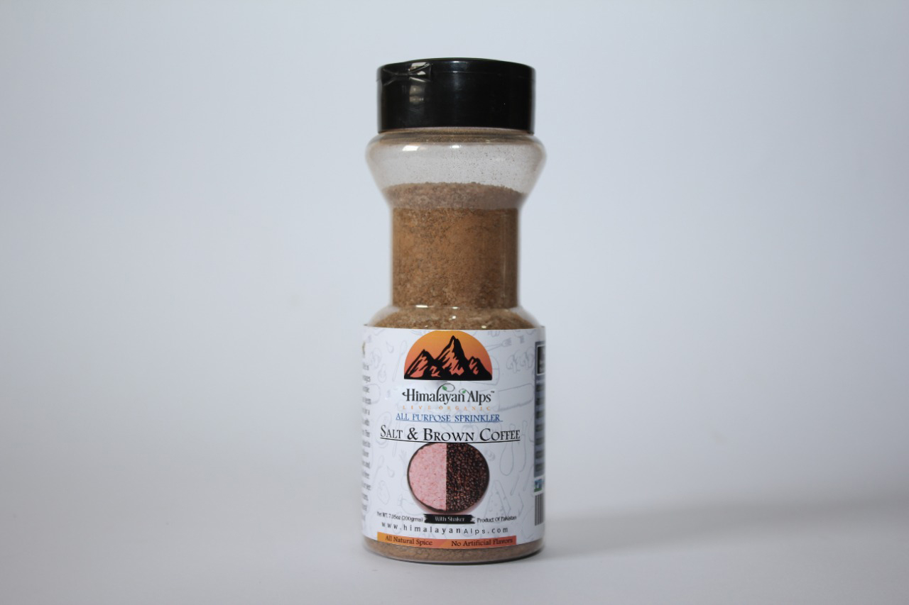 himalayan pink salt and blend of brown coffee
